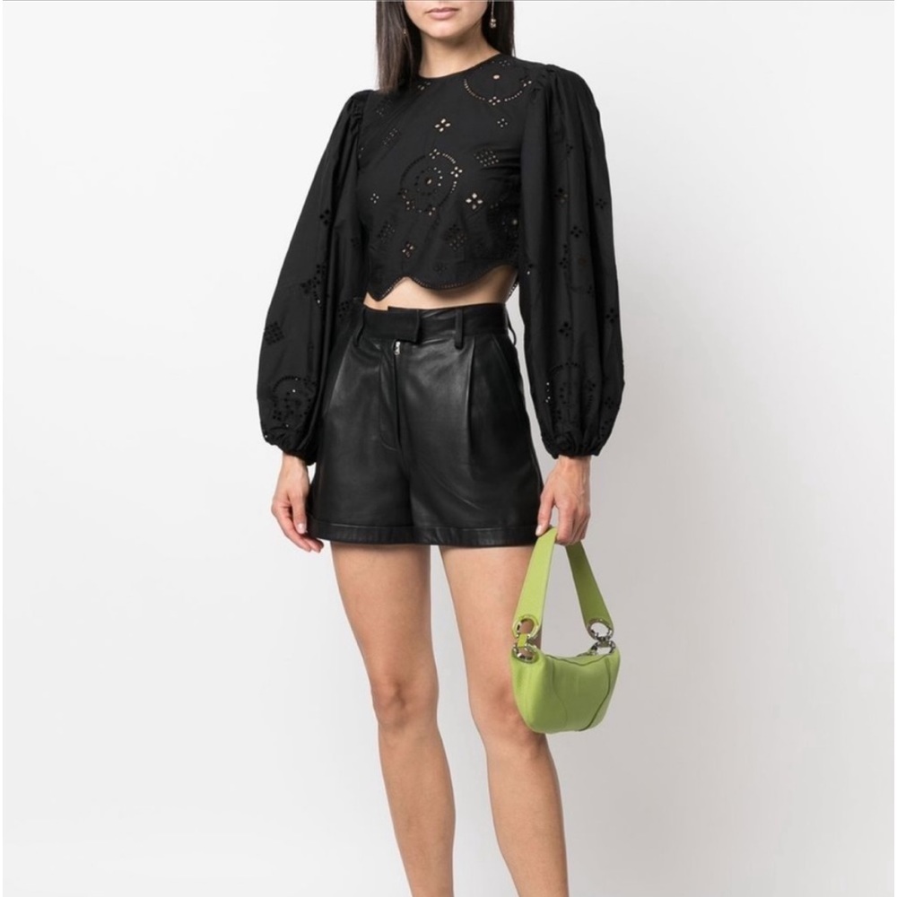 NWT GANNI Cropped broderie anglaise cotton blouse Sz 32.Equivalent toUS XXS or 0 - Picture 9 of 13